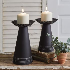 Rustic Set of Two Corrugated Pillar Candle Holders - Farmhouse Decor for Home or Events