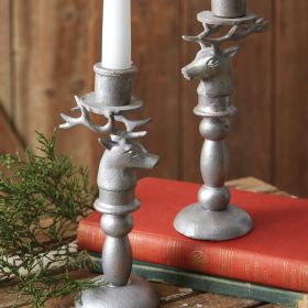 Christmas Reindeer Taper Candle Holders - Set of 2  Holiday Decorations