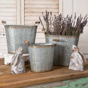 Set of Three Tapered Oval Pail - Rustic Metal Bucket Trio for Home Decor