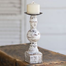 Rustic Wood Pillar Candle Holder with Square Base - Handcrafted Home Decor Accent Piece