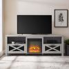 Industrial Farmhouse Metal Mesh Drop-Down X-Door 70" Fireplace TV Stand for 80" TVs - Stone Grey