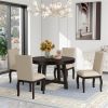 5-Piece Farmhouse Dining Table Set Wood Round Extendable Dining Table and 4 Upholstered Dining Chairs (Espresso)