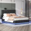 Tufted Upholstered Platform Bed with Hydraulic Storage System,Queen Size PU Storage Bed with LED Lights and USB charger, Black