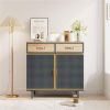 31.5"Wide 2 Drawer Sideboard, Modern Furniture Decor, Made with Iron+ Carbonized Bamboo, Easy Assembly