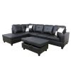 Black Faux Leather 3-Piece Couch Living Room Sofa Set A