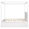 Queen Size Canopy Platform Bed with Twin Size Trundle and Three Storage Drawers,White