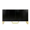 Modern sideboard with Four Doors, Metal handles & Legs and Adjustable Shelves Kitchen Cabinet (Black)