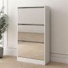 Narrow Shoe Storage Cabinet with Mirror, Wood Slim Shoe Rack 3 Tier Shoe Organizer for Home and Apartment, White