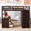 Full size Loft Bed with Drawers,Desk,and Wardrobe-Espresso