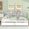 Full Bed with Side Bookcase, Drawers,White